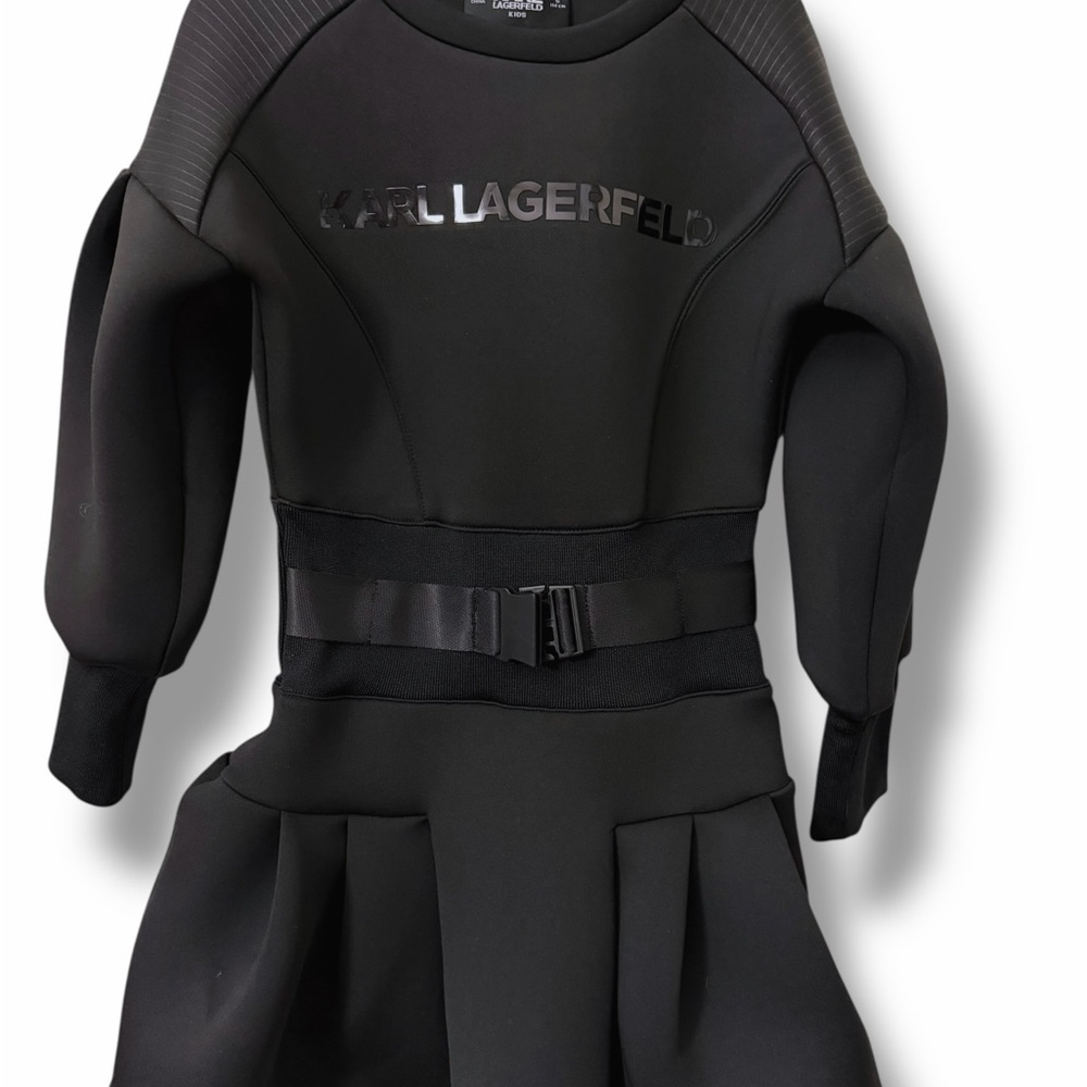 Karl Lagerfeld Kids Black Logo Neoprene Dress Belted Designer Girls Outfit
